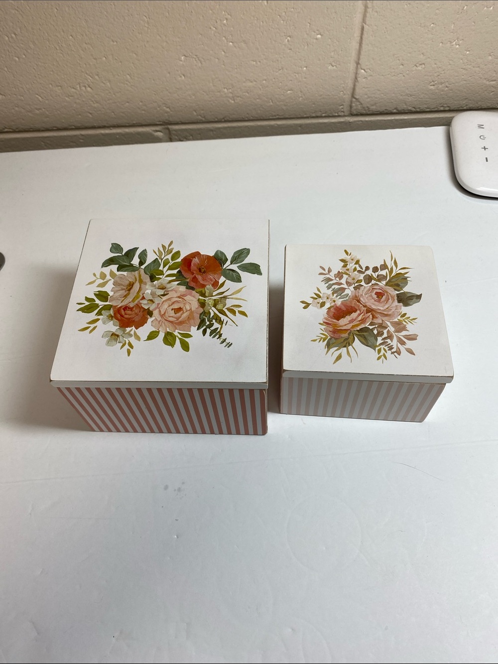 Floral Decorative Hinged Storage Boxes - Pink Rose Pattern. New